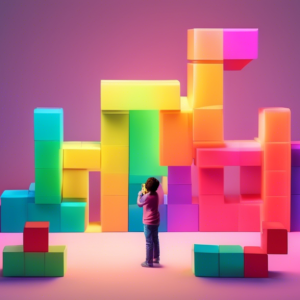 A person building a giant, glowing, 3D version of their name out of blocks.