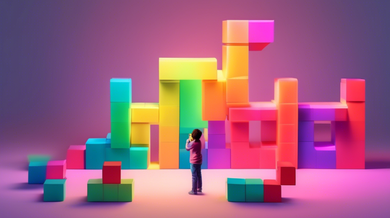 A person building a giant, glowing, 3D version of their name out of blocks.